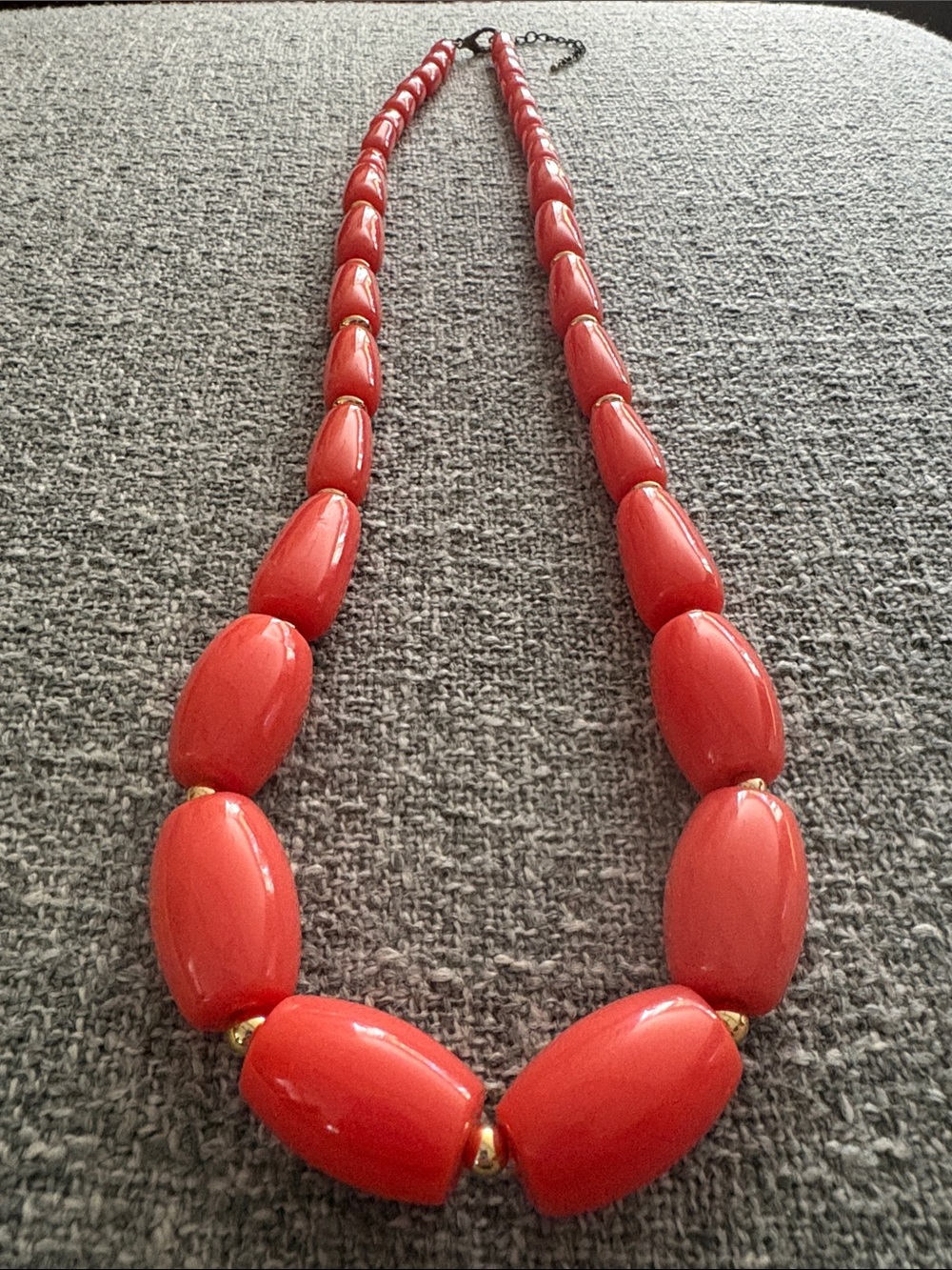 Classic Coral Bead Necklace with Gold Accents